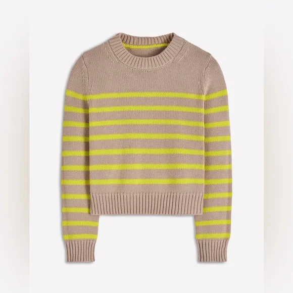 Boden Lucy chunky cotton sweater size medium camel brown neon yellow stripes - Picture 7 of 7